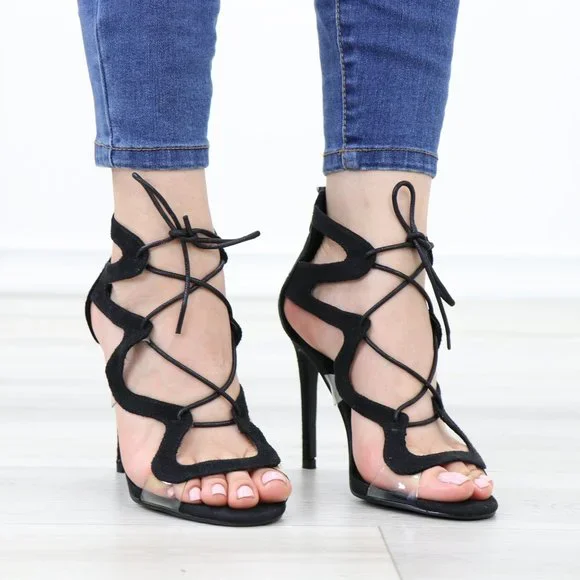 Strappy Nude High Heel Gladiator Sandals - Picture 2 of 11